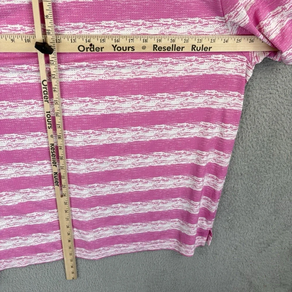 Adidas Golf Polo Men's 2XL Pink Painted Striped Performance Stretch Vented Shirt